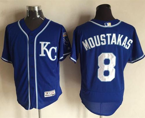 Royals #8 Mike Moustakas Royal Blue Flexbase Authentic Collection Stitched MLB Jersey - Click Image to Close